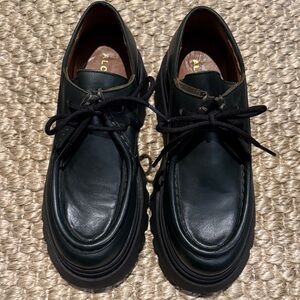 ALOHAS Women's Dark Green Leather Oxfords, Chunky Platform Lug Sole, size 38